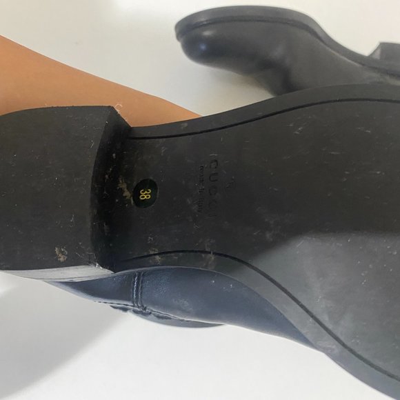 Authentic Gucci Combat Boots (38) - Knit Style Top with Leather/Gold Buckles - Picture 6 of 9